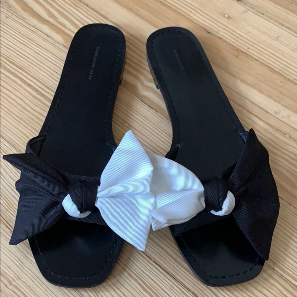 Something Navy Black & White Bow Slide Sandals